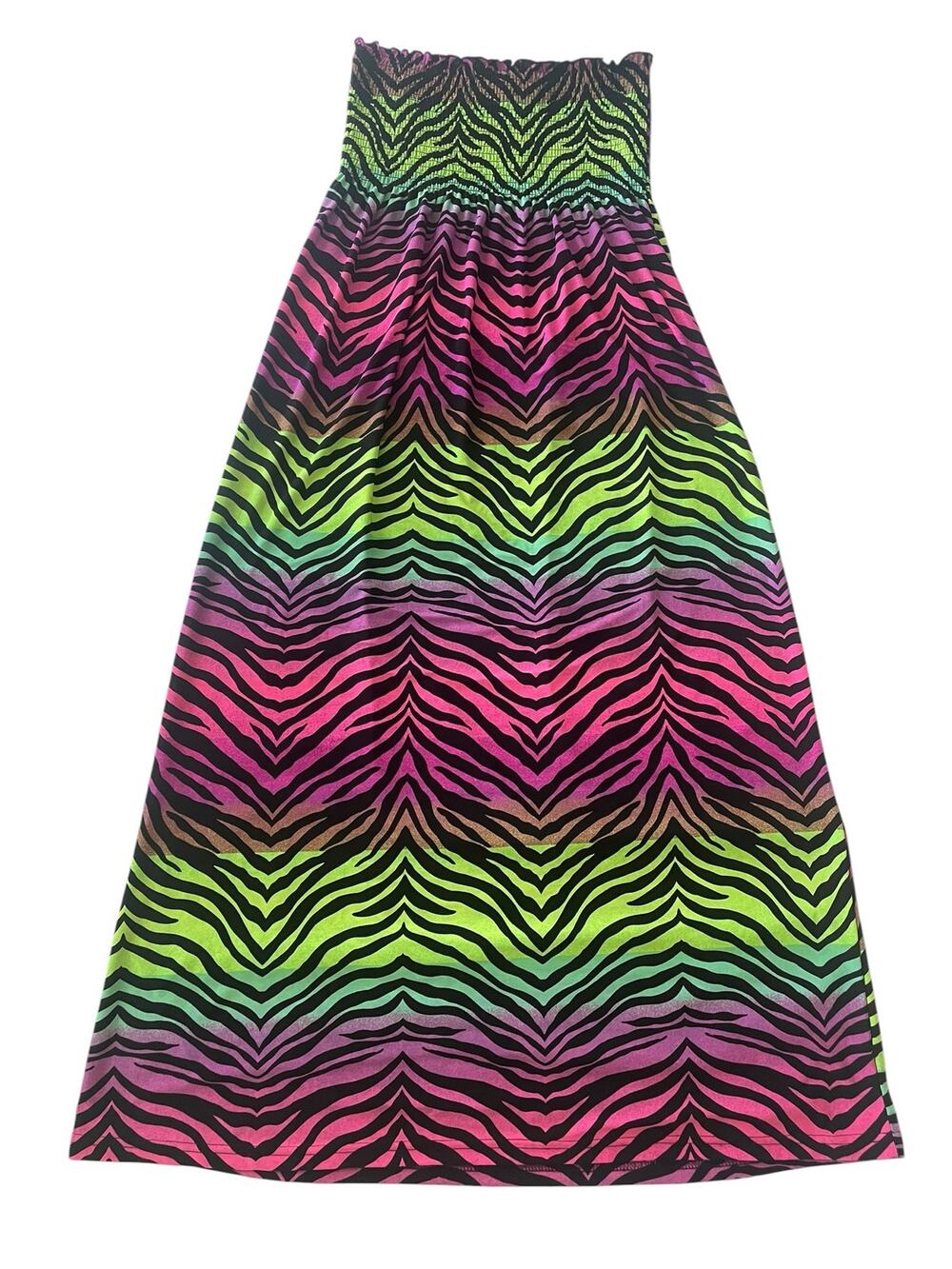 Chesley Neon Rainbow Zebra Print Maxi Dress Size Medium